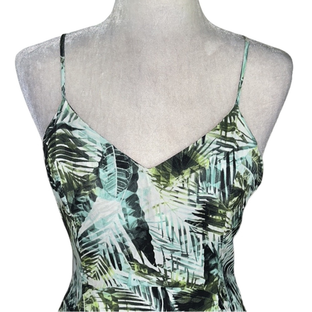 Parker Silk Amazonia Palm Leaf Print Asymmetrical Racerback Flared Mini Dress  M - Picture 2 of 11